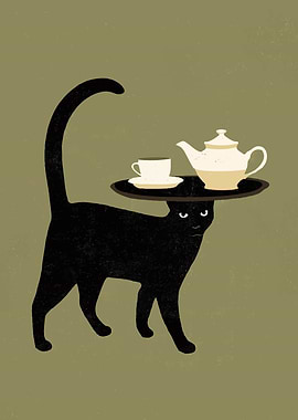 Black Cat Serving Tea