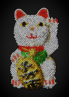 Maneki Neko Dot Art — Japanese Lucky Cat Pointillism Design