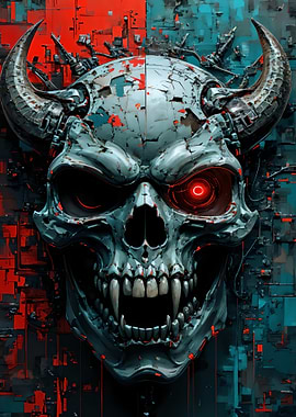 Cyberpunk Skull with Red Eye