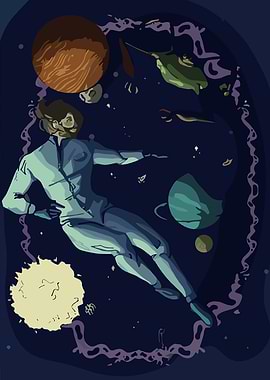 Astronaut in Space with Planets