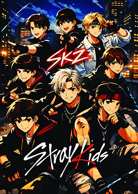 Stray Kids Anime Group Poster