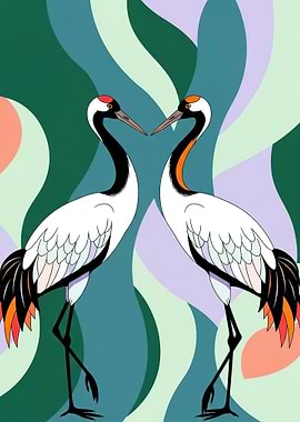Two Cranes in Abstract Background