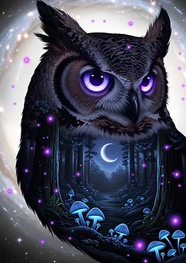 Mystical Owl Forest Scene