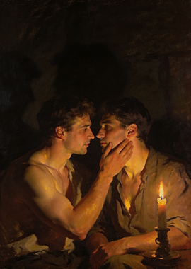 Two men by candlelight