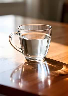 Glass of water on a wooden table