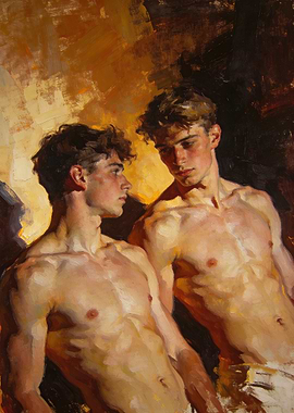 Two young men in warm light