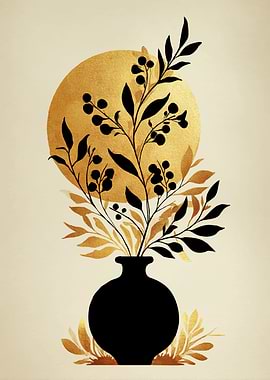 Botanical Vase with Golden Sun