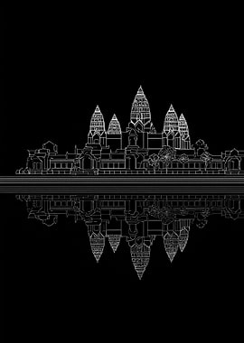 Angkor Wat Reflection Line Art