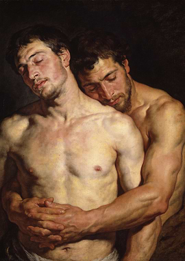 Two men embracing