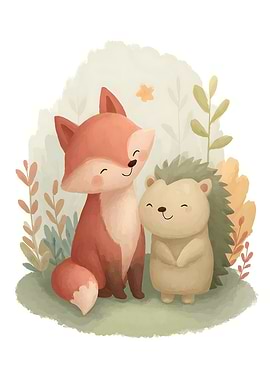 Cute Fox and Hedgehog Friends