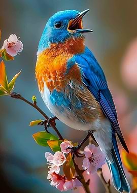 Bluebird singing on a branch