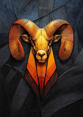 Golden Ram Head with Dark Background