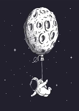 Astronaut floating with moon balloon