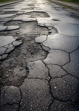 Damaged Road with Potholes