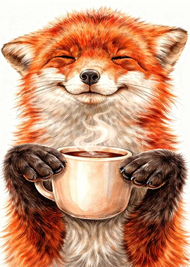 Happy Fox with Coffee