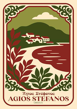 Agios Stefanos Greece Travel Poster