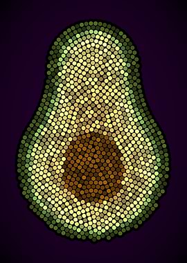 Avocado Dot Art — Pointillism Style Avocado Half with Pit
