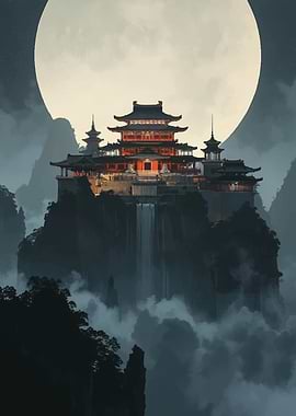 Ancient Asian Temple on Mountain Peak