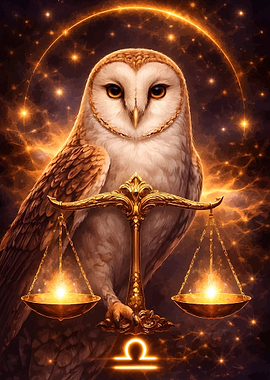 Libra Owl with Golden Scales