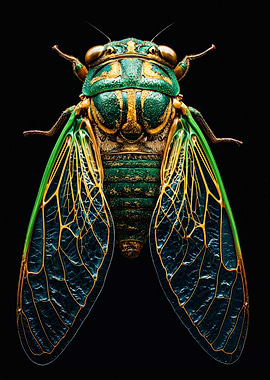 Teal Gold Cicada Macro Photography