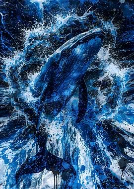 Majestic Humpback Whale Blue Splatter Ocean Art