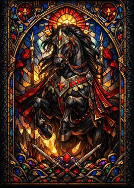 Black War Horse Stained Glass