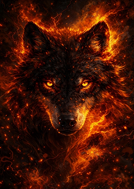 Fiery Wolf Portrait