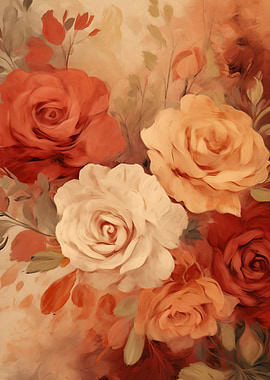 Vintage Floral Rose Painting
