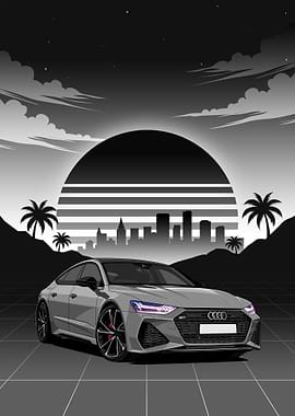 Gray Audi RS7 Cityscape Sunset