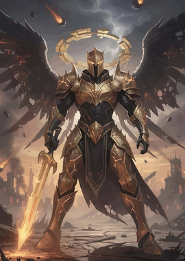 Golden Angel Warrior with Flaming Sword