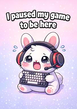 Cute Bunny Gamer Paused Game