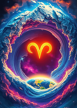 Aries Zodiac Symbol in Cosmic Landscape
