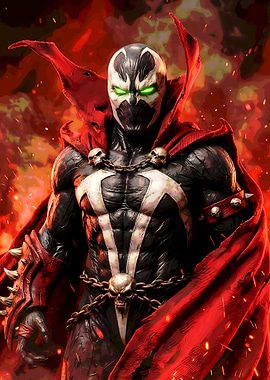 Spawn with Red Cape and Skulls