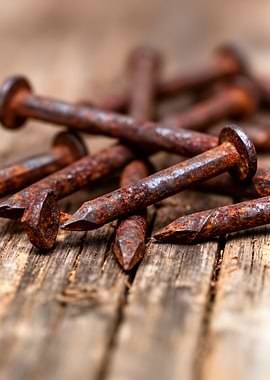 Pile of Rusty Nails on Wood
