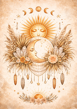 Bohemian Sun and Moon Celestial Art