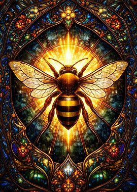 Stained Glass Bee with Golden Rays