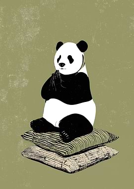 Meditating Panda on Pillows