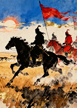 Mongol Warriors on Horseback