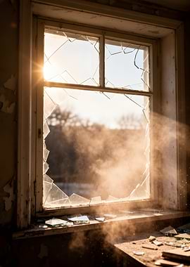 Broken Window with Sunlight and Dust