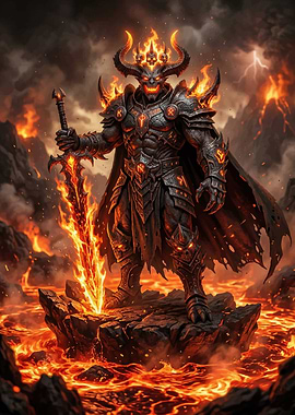 Fiery Demon Warrior with Sword