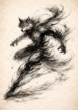 Werewolf Ink Wash Painting