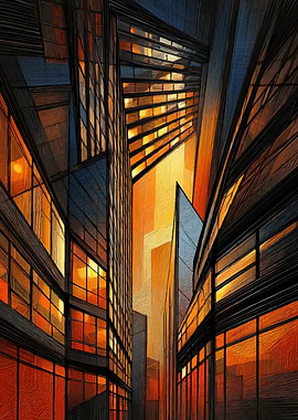 Abstract Cityscape at Sunset