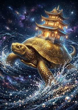 Golden Turtle Carrying Pagoda Through Space