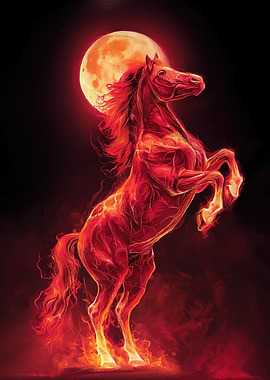 Fiery Horse Rearing Under a Blood Moon