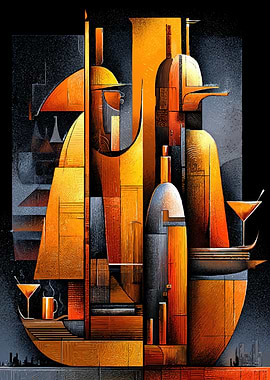 Abstract Cityscape with Cocktails