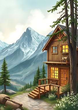 Cozy Cabin in Snowy Mountains