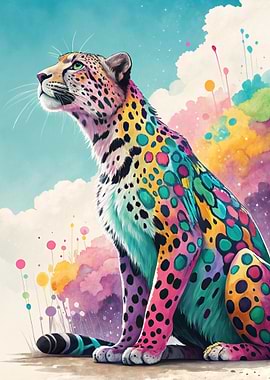 Colorful Jaguar in a Dreamy Sky
