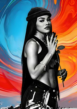 Woman with Rose and Abstract Background