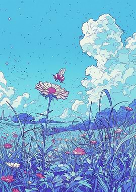 Bee and Daisy in a Field