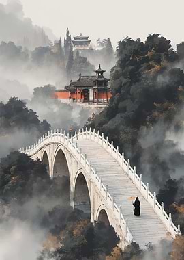 Ancient Chinese Bridge and Pagodas